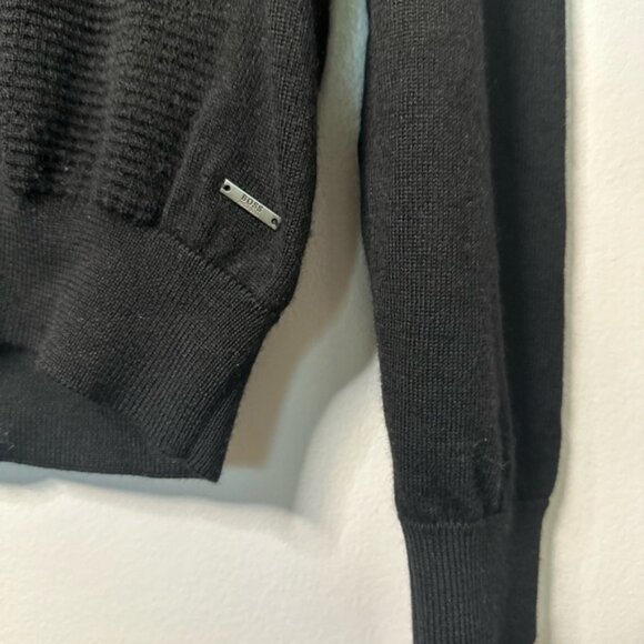 Hugo Boss Men's Ofilato Black Ribbed Knit Virgin Half Zip Sweater Size S - Picture 7 of 8